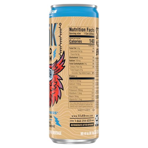 SToK Cold Brew Energy Vanilla Cream, Energy Coffee Beverage with 195mg Caffeine to Help Support Focus, Canned Coffee with B-Vitamins, Guarana and Ginseng,11 fl oz, 12pk