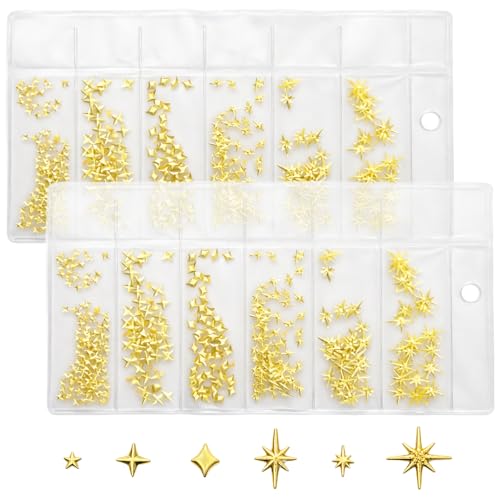 Gmlawsc 3D Gold Star Nail Charms Set - 2 Boxes Metallic Star Studs