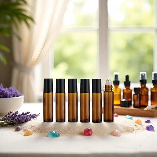 Glass Roller Bottles for Essential Oils 10ml - 6 Pack