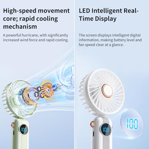 Megjuwos Mini Turbo Handheld Fan - USB Rechargeable, Lightweight & 5 Speeds, Pink