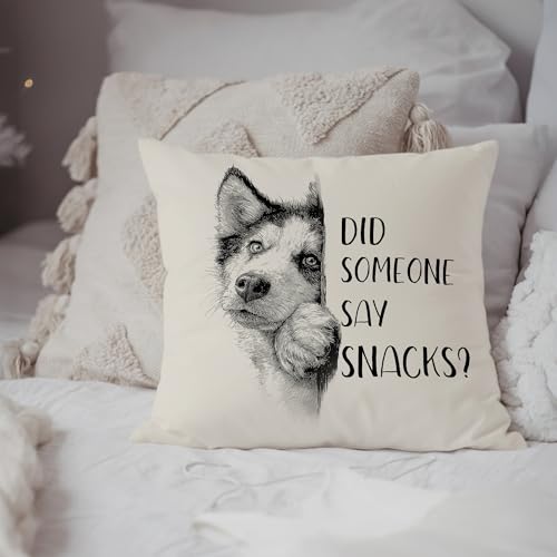 Husky Dog Throw Pillow Cover - Cute Snacks Design, 18x18in