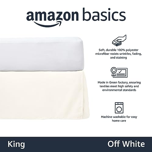 Amazon Basics King Size Off White Pleated Bed Skirt, 16-inch Drop, Machine Washable