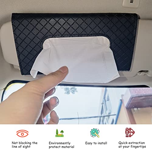 Langmeil Single Black Car Sun Visor Tissue Holder & Mask Organizer, Premium PU Leather