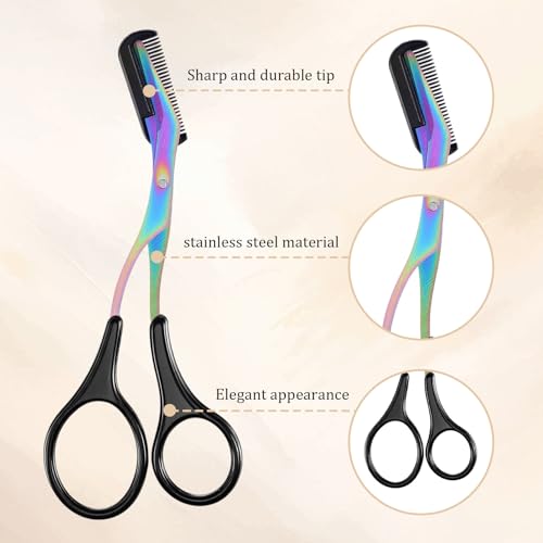Eyebrow Trimming Scissors with Comb Set - 3 Pcs Black Grooming Tool