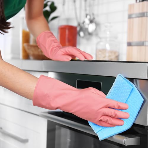 Reusable Rubber Cleaning Gloves - 4 Color Set for Dishwashing & Household Chores
