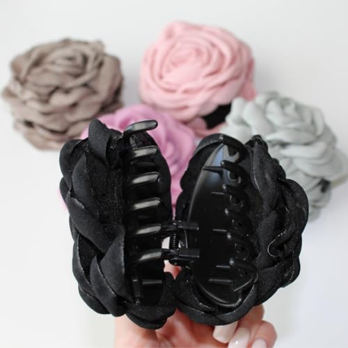 Grey Rose Flower Hair Claw Clip 9cm for Thick and Thin Hair