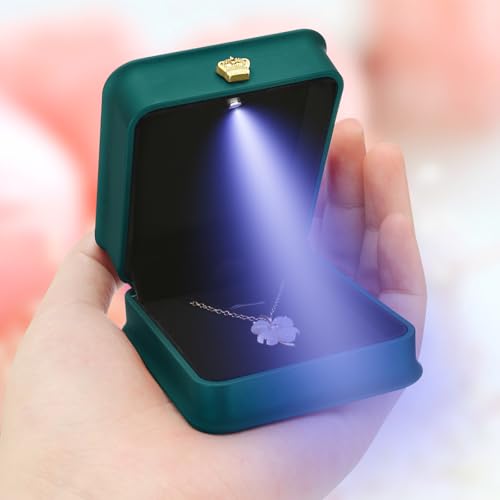 KUKUVR LED Necklace Pendant Gift Box Green Velvet Jewelry Display Case