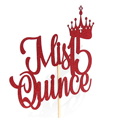 Mis Quince 15 Cake Topper - Red Glitter Birthday Decorations