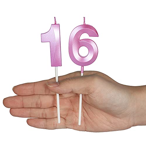 Pink 55th Birthday Cake Candles - Glitter Number Topper Set