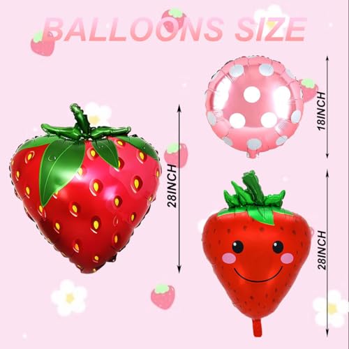 Corabsar Strawberry Balloons Set for First Birthday Party – 7 pcs, Pink & Red Berry Theme, Reusable Foil Decor, Variation 1