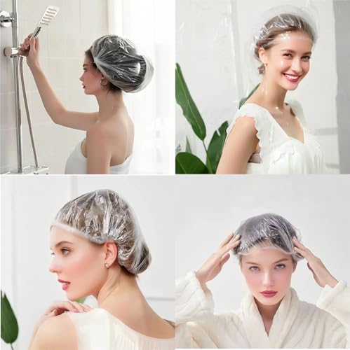 100 Pcs Disposable Shower Caps Waterproof Plastic Hair Caps Large Size