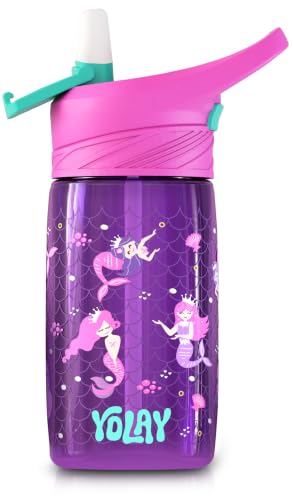 YOLAY Mermaid Kids Water Bottle with Straw - 15 oz Durable Design