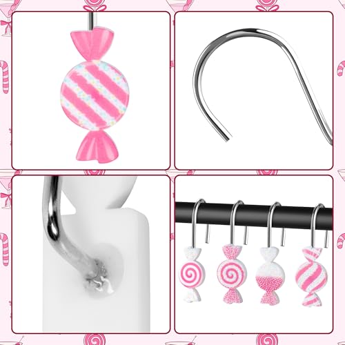 Pink Candy Shower Curtain Hooks - 12 Pack Decorative Hangers