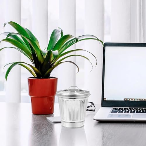 Mini Galvanized Metal Trash Can with Lid - Desktop Organizer Bin