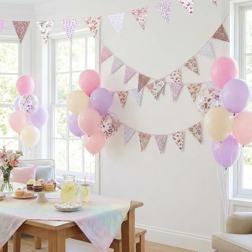 NatNarr 50Ft Pink Triangle Bunting Banner - 45 Pcs Cotton Fabric Flags