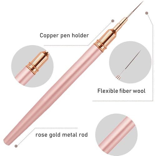 WOKOTO 5-Piece Rose Gold Nail Art Liner Brush Set - Fine Detail & Striping