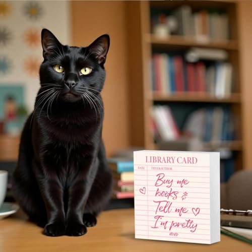 Buy Me Books & Tell Me I'm Pretty Wooden Box Sign, 5x5 Library Card Decor