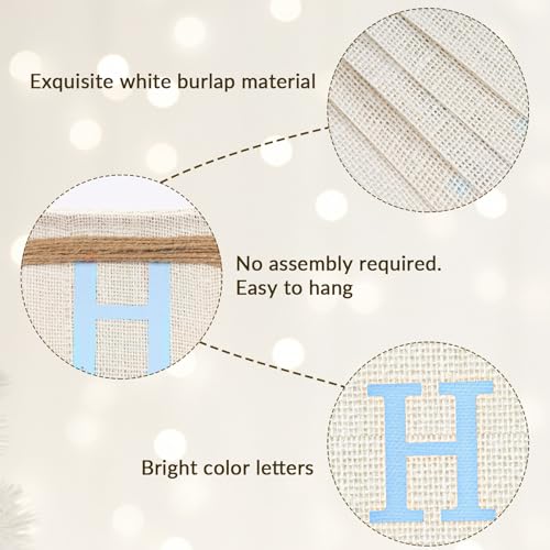Blue Burlap Happy Birthday Banner Sign for Wall & Door Decoration - No Assembly Needed
