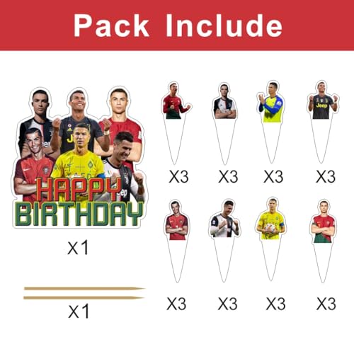 Soccer Cake Decorations - 25pcs Set with Cupcake Toppers & Cake Topper