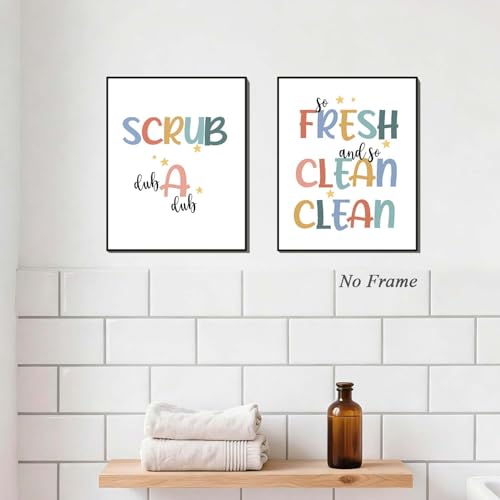 Kids Bathroom Wall Art Decor - 4-Pack 8x10 Funny Washroom Prints