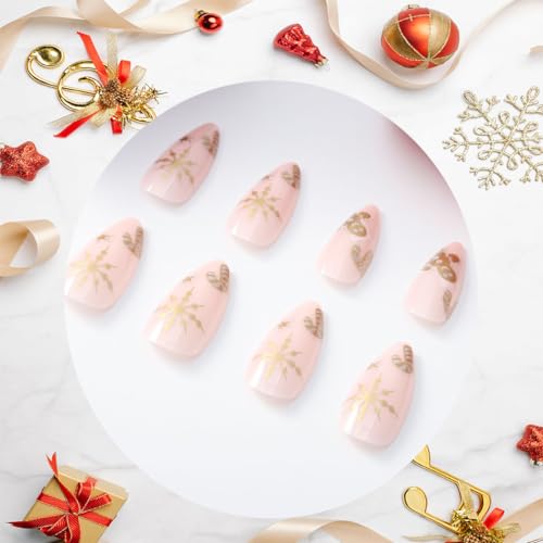 Outyua Christmas Almond Press On Nails Holiday Acrylic False Nails 24Pcs