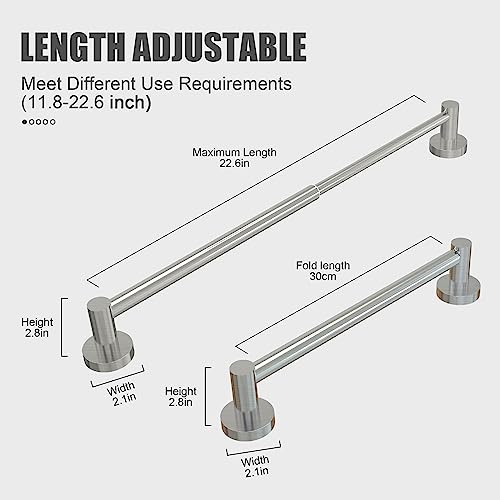 Adjustable 304 Stainless Steel Towel Bar for Bathroom - 11.8 to 22.6 Inches