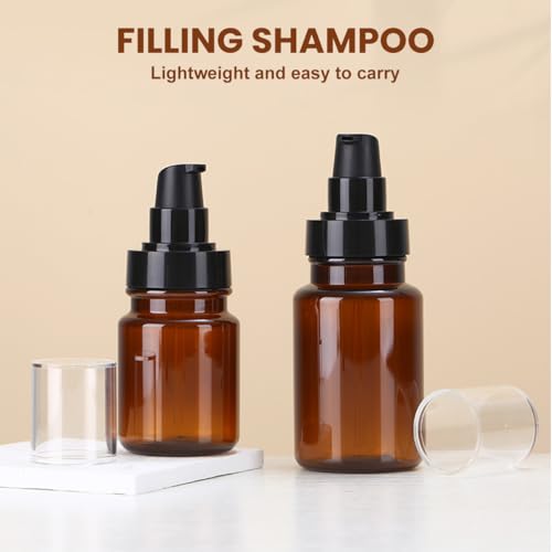 QUUPY 4oz Amber Plastic Lotion Pump Bottles 2Pcs Leakproof Refillable Travel Dispenser