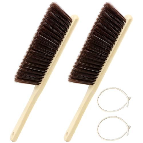 CALIDAKA 2-Piece Wooden Hand Broom Brushes with Long Handle - Soft Bristle Cleaning Brush (As Shown)