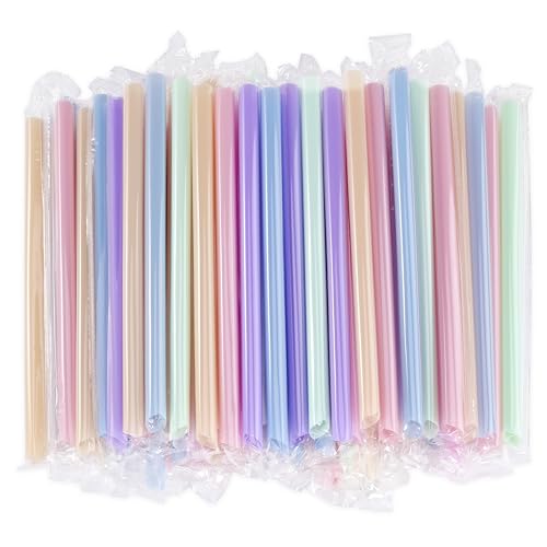 ONEYIM Individually Wrapped Pastel Jumbo Boba Straws - 9.45" Smoothie Straws