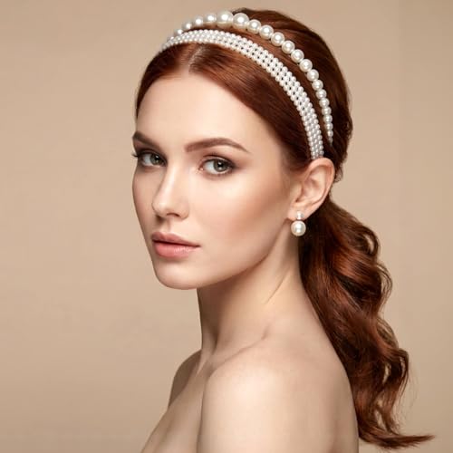 6 Pack Faux Pearl Headbands for Women Wedding Hair Accessories