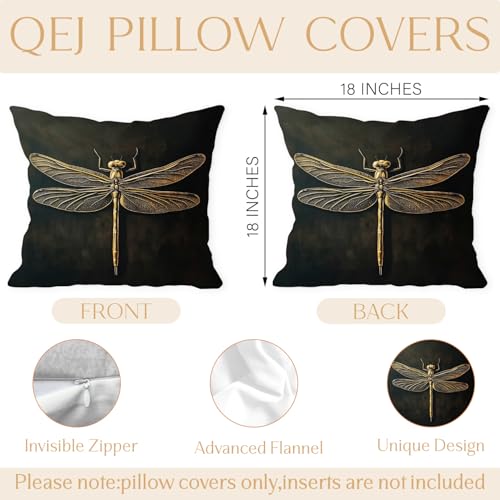 Dark Academia Dragonfly Pillow Cover 18x18 - Vintage Flannel Design