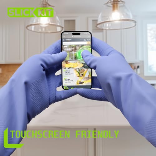 SLICK KIT Reusable Rubber Dishwashing Gloves, Medium, 3 Pairs (Pink/Yellow/Purple)