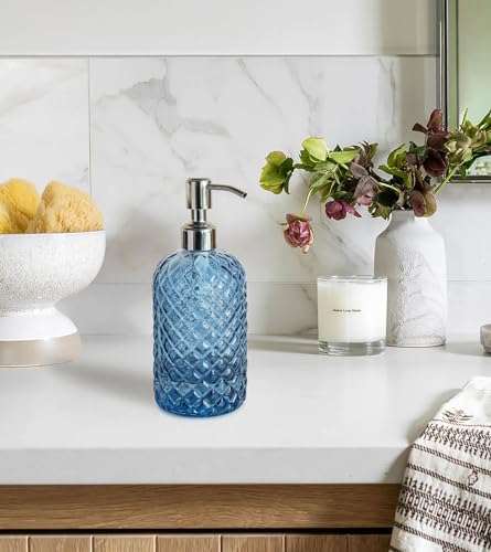 JASAI 18Oz Gem Patterned Glass Soap Dispenser - Stylish & Functional
