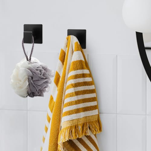 Self-Adhesive Heavy-Duty Wall Hooks - Matte Black Square Organizer for Bathroom Kitchen Bedroom Office