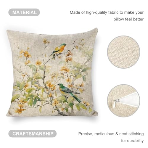 18x18 Rustic Animal Bird Throw Pillow Covers - Double-Sided Linen