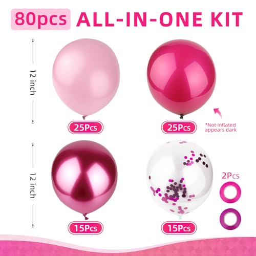 80pcs Pink Balloons - 12 Inch Party Decorations for Events
