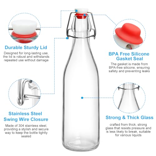 Korty 16oz Swing Top Glass Bottles, Airtight Flip-Top Jars - 2 Pack