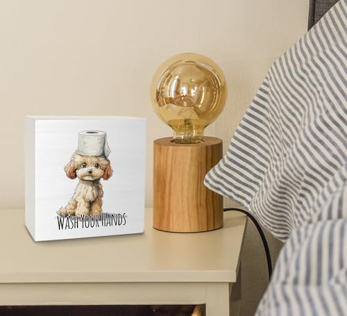 Funny Dog Poodle Bathroom Sign - 5x5 Wooden Box Decor