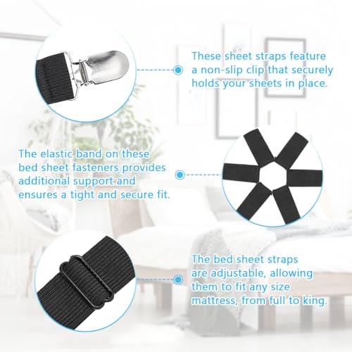 Adjustable Bed Sheet Fastener Kit with Non-Slip Clips - 6 Clips for All Mattress Sizes