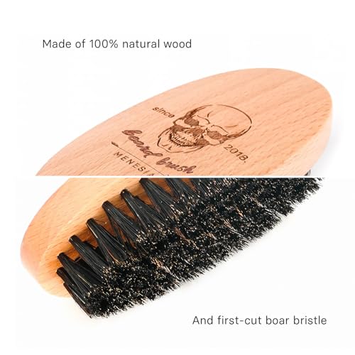 Menesia Soft Boar Bristle Beard Brush - Travel Size Wooden Grooming Brush
