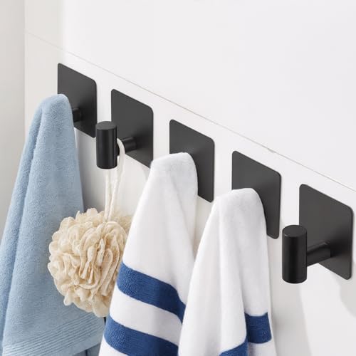 Matte Black Adhesive Hooks for Shower - Waterproof Towel Holders (2 Pcs)
