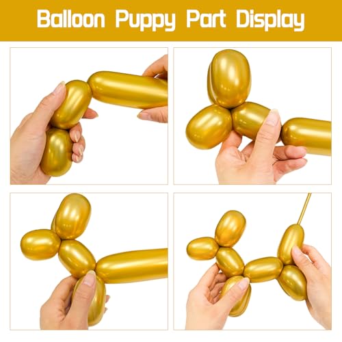Gold Metallic Long Balloons for Balloon Animals and Decorations - 100Pcs
