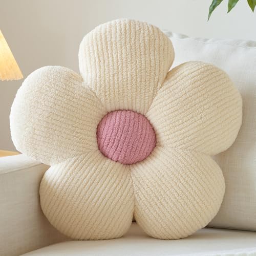 Ddliury Flower Throw Pillow - Ivory White, 14.9 Inches Decorative Cushion