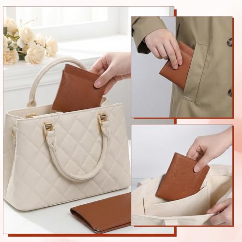 Xyembu 2-Piece Leather Pocket Cosmetic Bag Set Brown Mini Travel Pouch