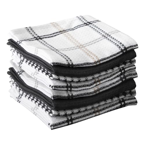T-Fal 100% Cotton Waffle Dish Cloths - 12"x13" Kitchen Towels (8-Pack, Neutral)
