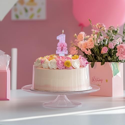 Ceya Pink Bowknot Number 1 Birthday Candle for Cake Topper