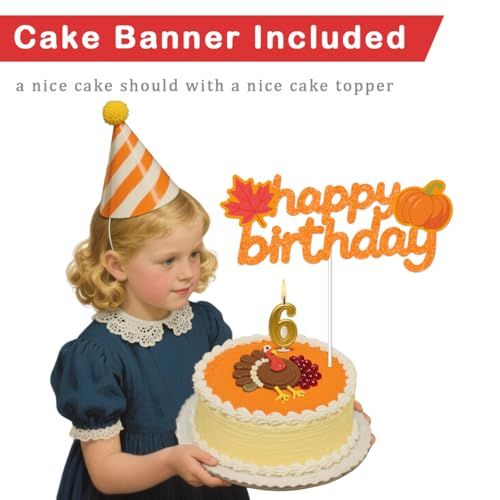 ANFEST Pre-Strung Blue Birthday Banner with Autumn Leaves and Pumpkins