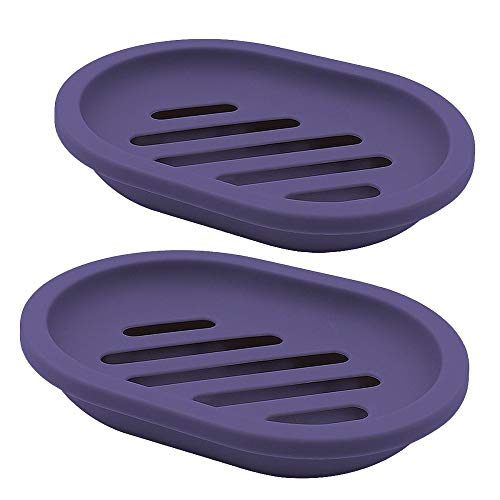 Self-Draining Soap Dish Holder - 2 Pack, Purple Oval Design