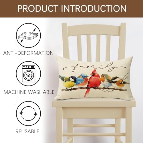 Cardinal Decorative Throw Pillow Cover 12x20 - Cotton Linen
