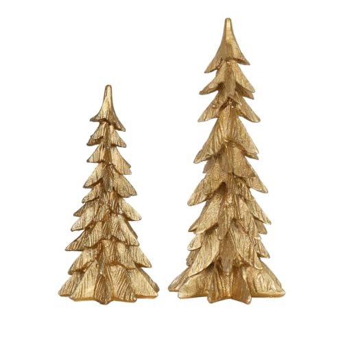 Golden Resin Christmas Trees Set of 2 Indoor Holiday Decor
